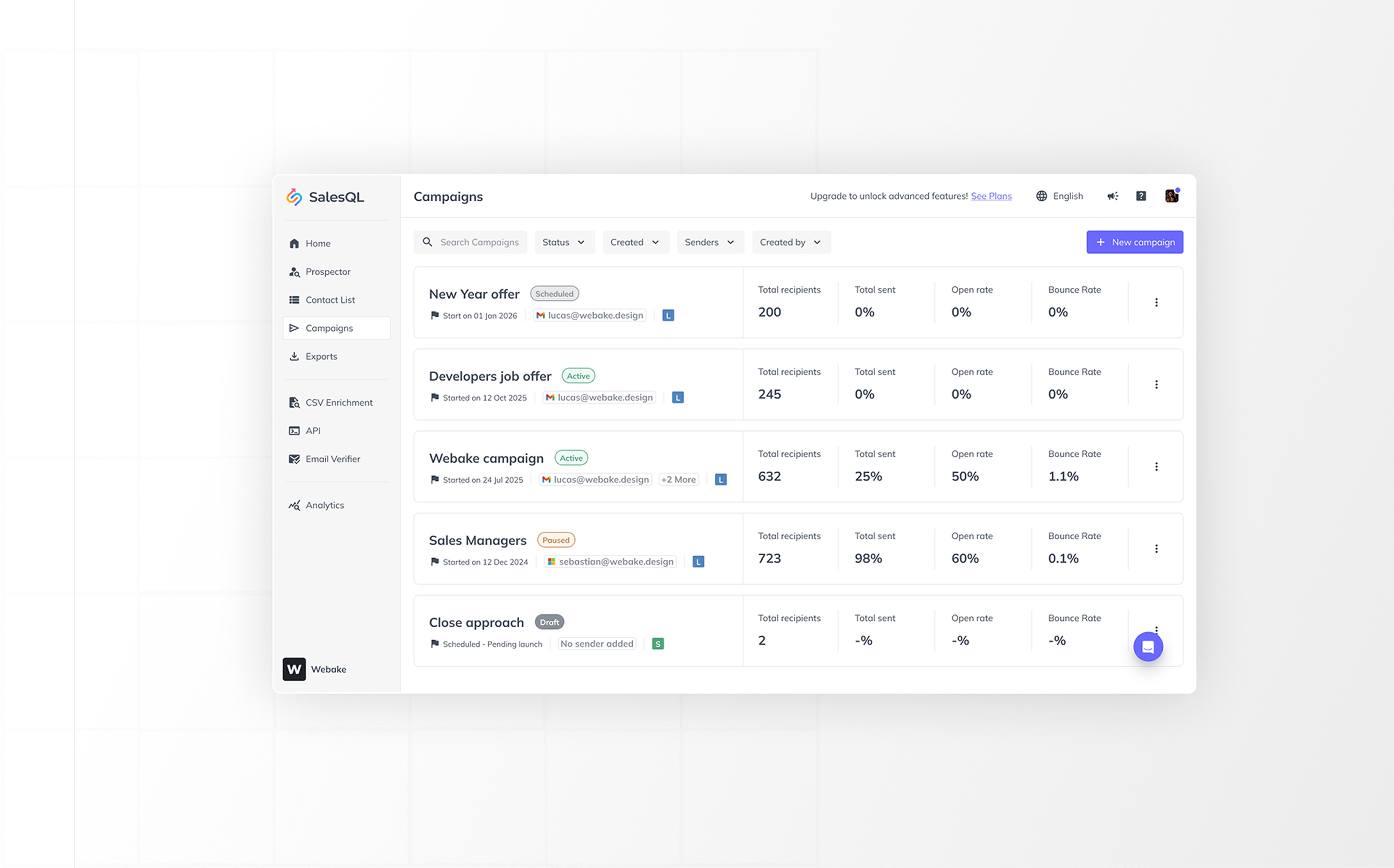 Campaigns — building and tracking outreach sequences directly inside SalesQL